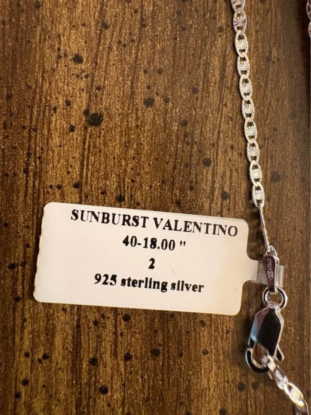 Sunburst Valentino 925 Sterling Silver 18" Necklace, 1.9 mm, 2.6 grams